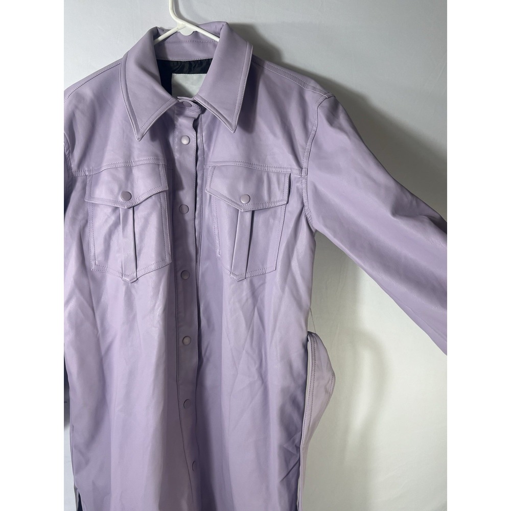 NVLT Lilac Purple Faux Leather Shirt Jacket with Belt Size SMALL Women's